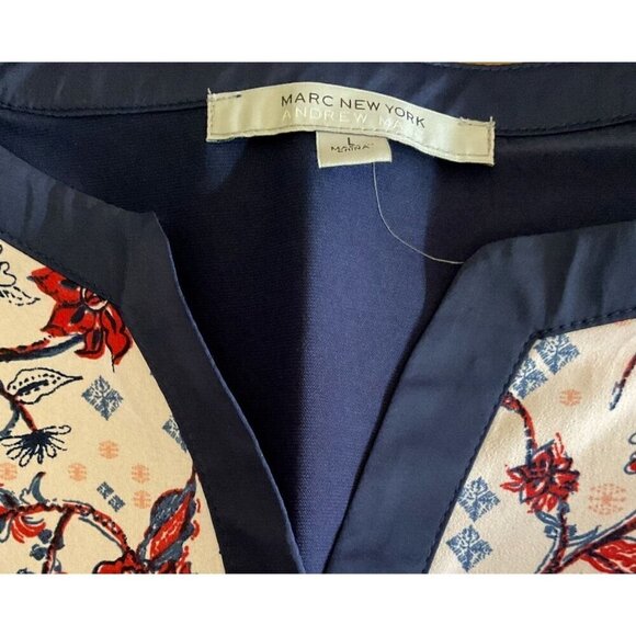 Marc New York L Pink Floral Split Neckline Navy Back Short Dolman Sleeve Blouse - Picture 6 of 6